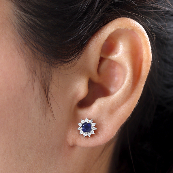 Kashmir Kyanite and Natural Cambodian Zircon Stud Earrings (with Push Back) in Sterling Silver 1.19 Ct.