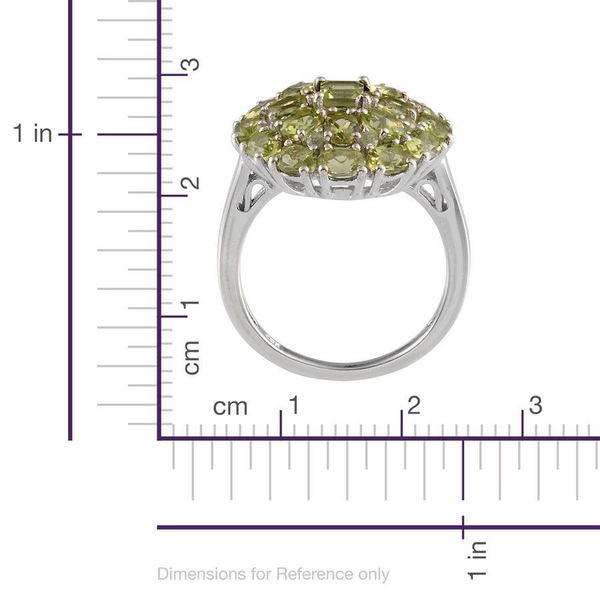 AA Hebei Peridot (Sqr) Cluster Ring in Platinum Overlay Sterling Silver 4.550 Ct.