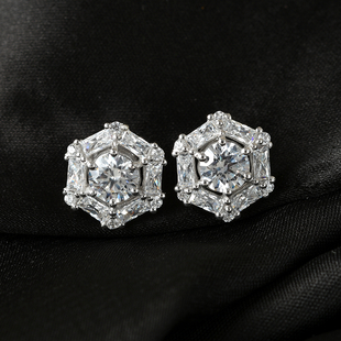 Lustro Stella Platinum Overlay Sterling Silver Stud earrings (with Push Back) Made with Finest CZ 5.31 Ct.