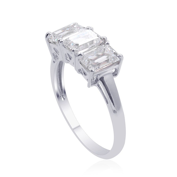 Lustro Stella - Platinum Overlay Sterling Silver (Oct) Trilogy Ring Made with Finest CZ 3.180 Ct.