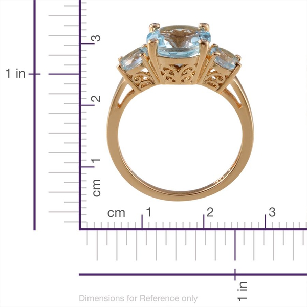 Sky Blue Topaz (Rnd 5.75 Ct), Diamond 3 Stone Ring in 14K Gold Overlay Sterling Silver 5.770 Ct.