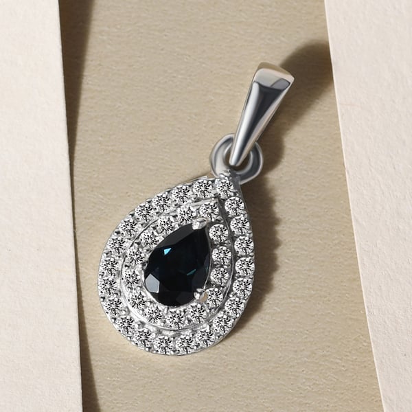 Natural Monte Belo Indicolite and Natural Cambodian Zircon Pendant in Platinum Overlay Sterling Silver