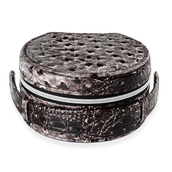 Peacock Pattern Chocolate Colour Jewellery Box with Mirror Inside (Height 5.5 Cm, Diameter 10 Cm)