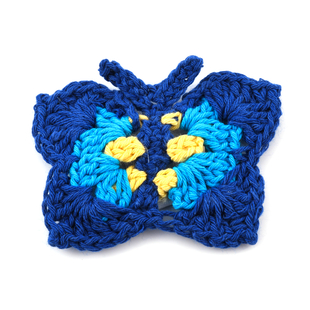 Bali Collection Cotton Hand Butterfly Pattern Crochet Brooch - Blue