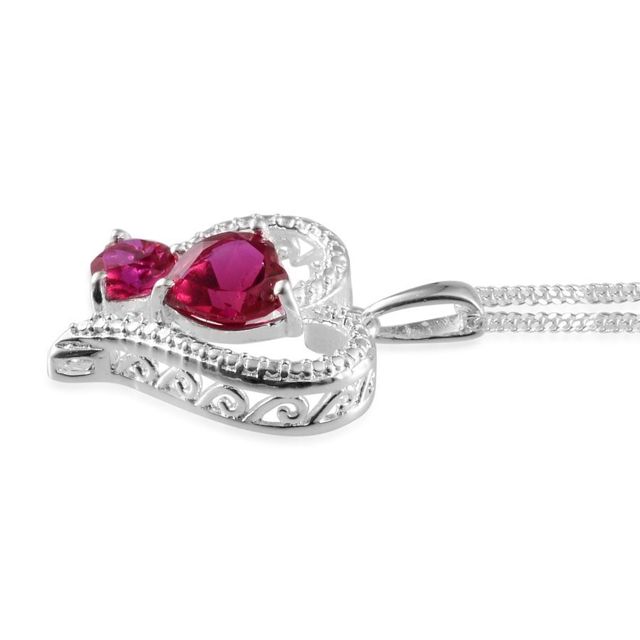 Simulated Ruby (Hrt) Heart Pendant With Chain in Sterling Silver
