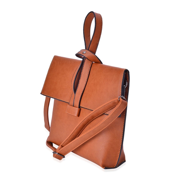 Italian Tan Colour Handbag with Adjustable and Removable Shoulder Strap (Size 24x19.5x6 Cm)