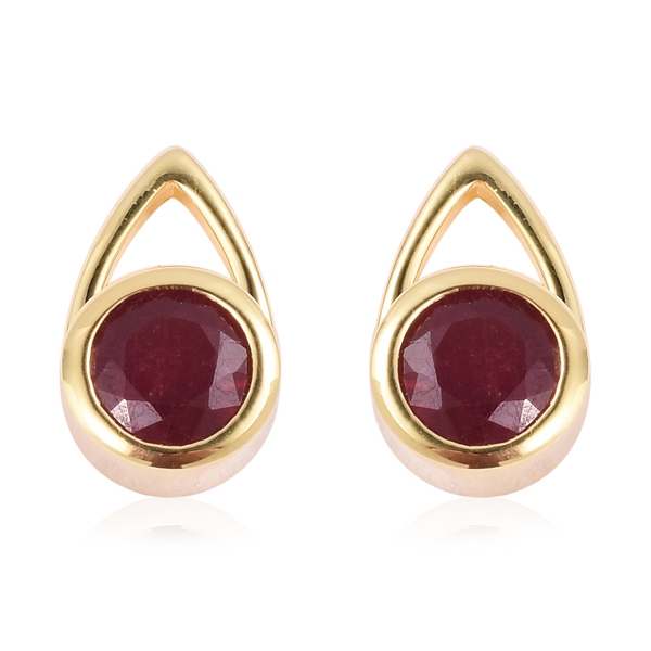 LucyQ - Open Drip Collection - African Ruby (Rnd) Stud Earrings in Yellow Gold Overlay Sterling Silv