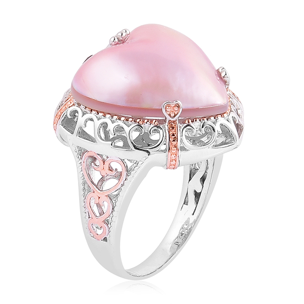Designer Inspired Mabe Pink Pearl (Hrt 17-20mm), African Ruby Ring in Rhodium Plated and Rose Gold Overlay Sterling Silver