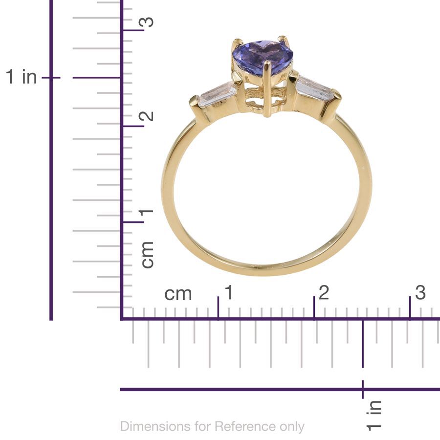 14K Yellow Gold 1 Carat Tanzanite Heart Ring, White Sapphire.