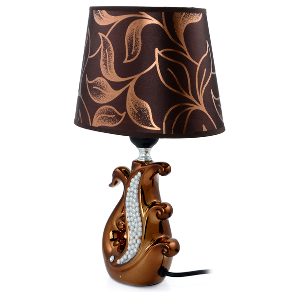 Brown Colour Swan Shape Table Lamp with PVC Lampshade Decorated with Simulated Pearl