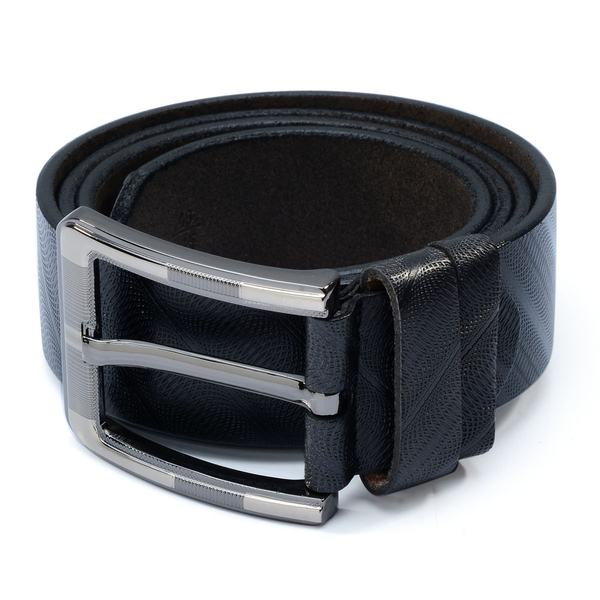 Genuine Leather Black Colour Mens Belt with Silver Tone Buckle (Size 46 inch)
