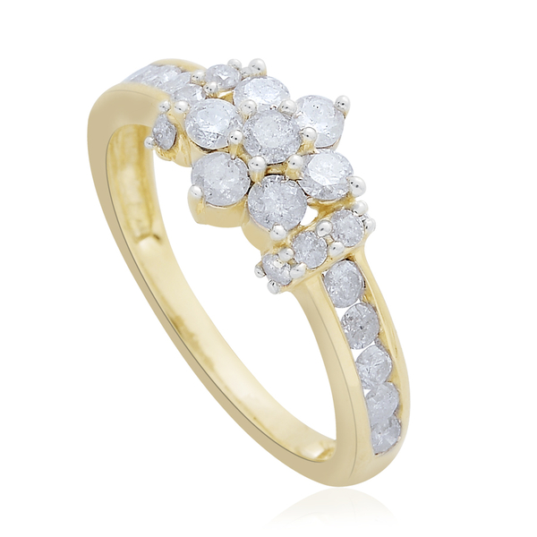9K Yellow Gold 1 Carat Diamond Floral Ring SGL Certified I3 G-H