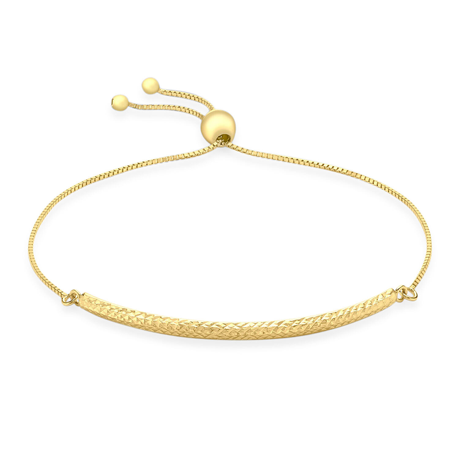 JCK Vegas Collection 9K Yellow Gold Adjustable Diamond Cut Bolo Bracelet (Size 6.5-8)