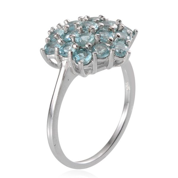 Paraibe Apatite (Rnd) Cluster Ring in Platinum Overlay Sterling Silver 2.000 Ct.
