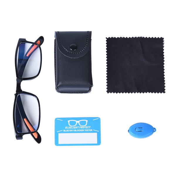 Foldable Blue Light Blocking Glasses with Testing Kit (+1.50 Focus) (Size:14x14x3Cm) - Black