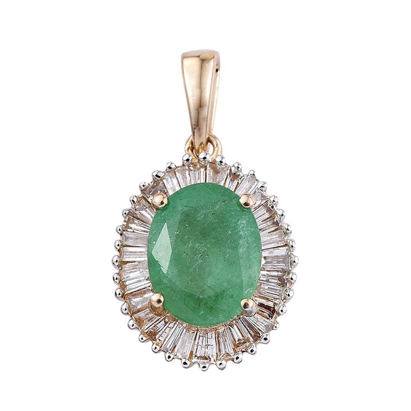 2.25 Ct AAA Emerald and Diamond Halo Pendant in 14K Gold 1.58 Grams