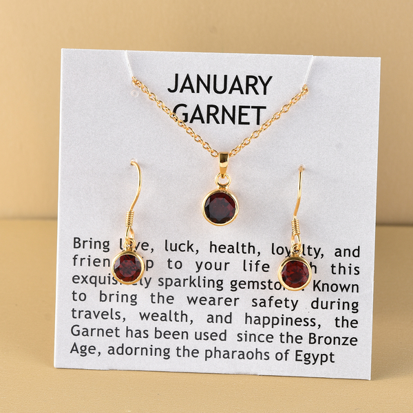 2 Piece Set - Mozambique Garnet Pendant & Hook Earrings in 14K Gold Overlay Sterling Silver With Stainless Steel Chain (Size 20)  3.76 Ct.