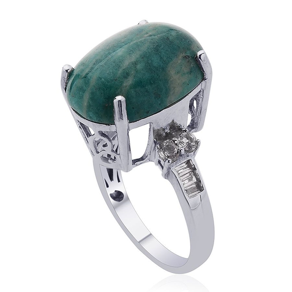 Amazonite (Ovl 11.75 Ct), White Topaz Ring in Platinum Overlay Sterling Silver 12.500 Ct. Silver wt. 5.25 Gms.