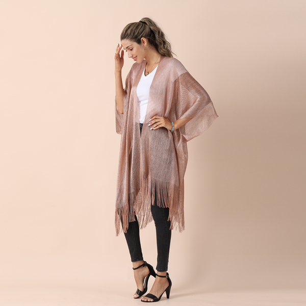 JOVIE Lurex Kimono with Tassel (Size:90 Cm) -Brown