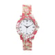 6 Piece Set - STRADA Japanese Movement White Dial Water Resistant Watch with Floral Pattern Strap and Five Red Beads Stretchable Bracelet (Size 6.5-7)