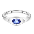 Tanzanite Solitaire Ring (Size P) in Platinum Overlay Sterling Silver