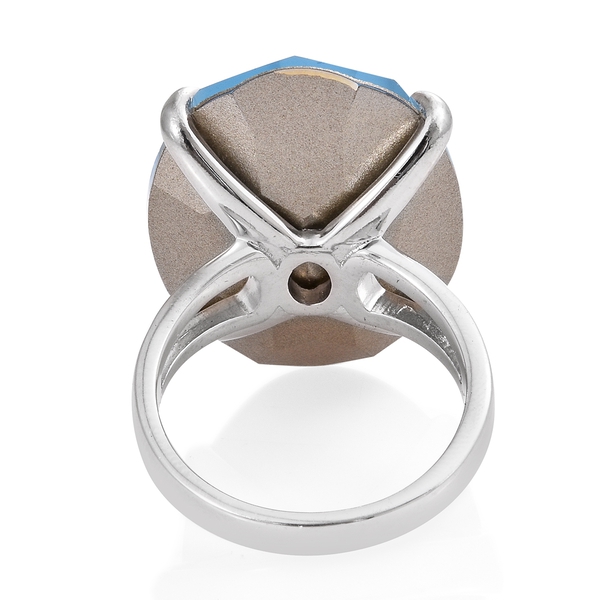 J Francis  - Aquamarine Colour Crystal (Ovl) Ring in Platinum Overlay Sterling Silver, Silver wt 6.21 Gms.