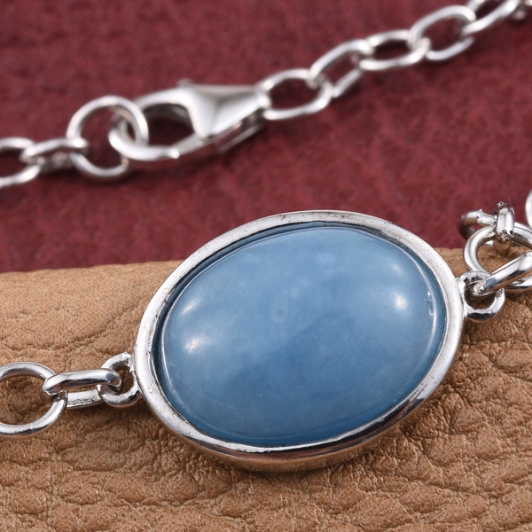 Blue Jade (Ovl) Bracelet (Size 7.5) in Platinum Overlay Sterling Silver 11.000 Ct.