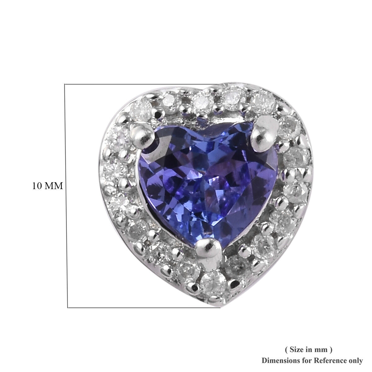 9K White Gold AA Tanzanite (Hrt), Diamond Stud Earrings (with Push Back) 1.000 Ct.
