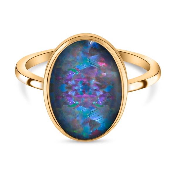 Australian Boulder Opal Solitaire Ring in Vermeil Yellow Gold Overlay Sterling Silver 3.50 Ct.