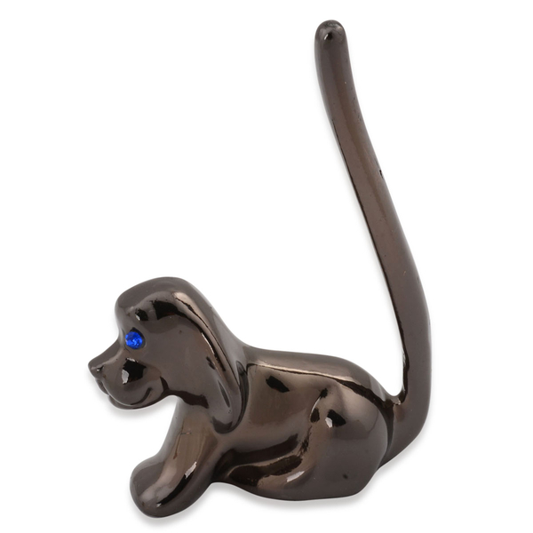 Home Decor - Blue Austrian Crystal Dog Ring Holder in Black Tone