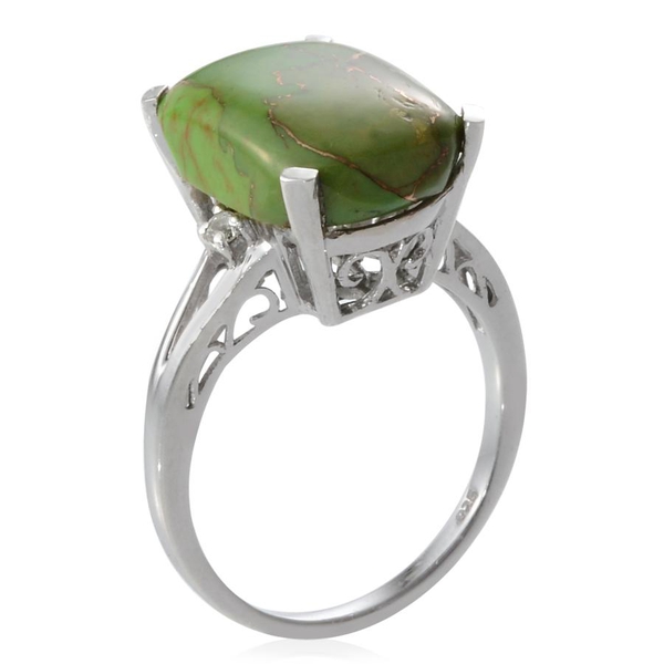 Mojave Green Turquoise (Cush 8.00 Ct), White Topaz Ring in Platinum Overlay Sterling Silver 8.010 Ct.