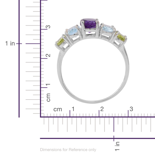 Amethyst (Ovl 1.50 Ct), Sky Blue Topaz and Hebei Peridot Ring in Sterling Silver 4.500 Ct.