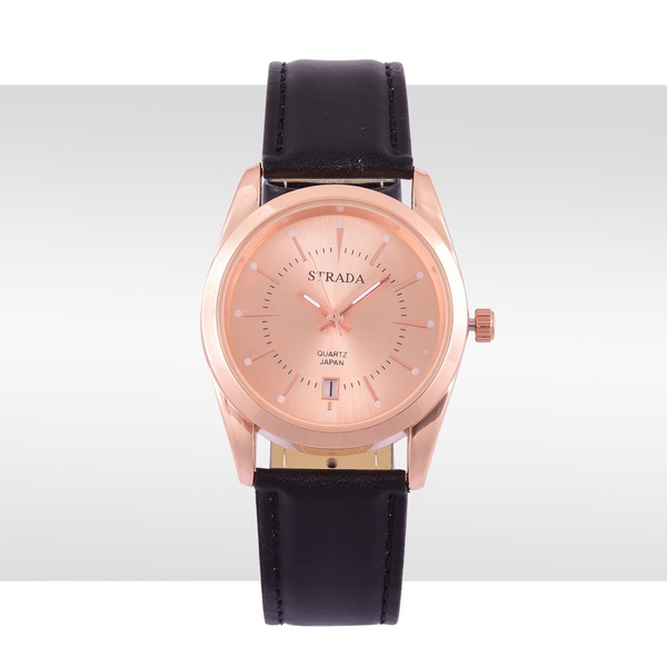 STRADA Japanese Movement Rose Gold Colour Dial Water Resistant Watch in Rose Gold Tone with Stainless Steel Back and Black Strap