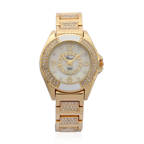 GENOA Japanese Movement White Dial White Austrian Crystal Water Resistant Watch in ION Plated Gold S