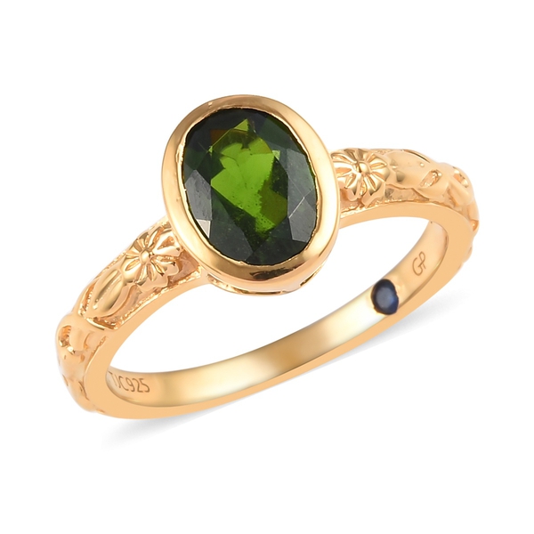 GP 1.25 Ct Diopside and Kanchanaburi Blue Sapphire Ring in Rose Gold Plated Sterling Silver