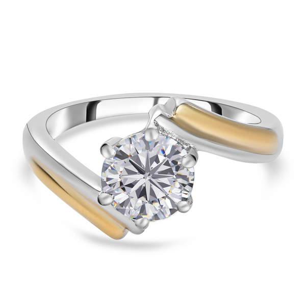 Lustro Stella Platinum and Gold Overlay Sterling Silver Bypass Ring Made with Finest CZ 2.27 Ct.