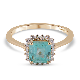 ILIANA 18K Yellow Gold AAA Boyaca Colombian Emerald and Diamond (SI/G-H) Ring 1.45 Ct.