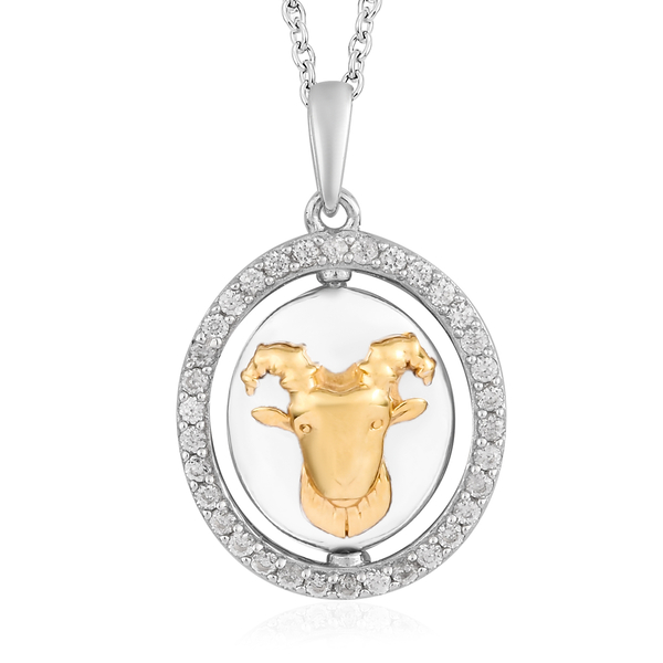 Natural Cambodian Zircon Zodiac-Capricorn Pendant with Chain (Size 20) in Yellow Gold and Platinum O