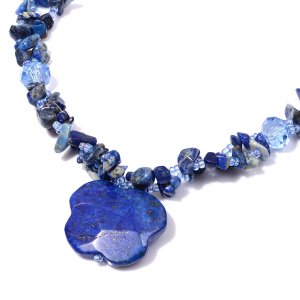 Lapis Lazuli, Sodalite and Simulated Diamond Necklace (Size 28) and Stretchable Bracelet 400.00 Ct