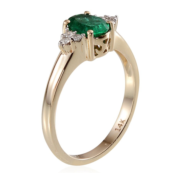 14K White Gold Kagem Zambian Emerald (Ovl 0.75 Ct), Diamond Ring 0.850 Ct.
