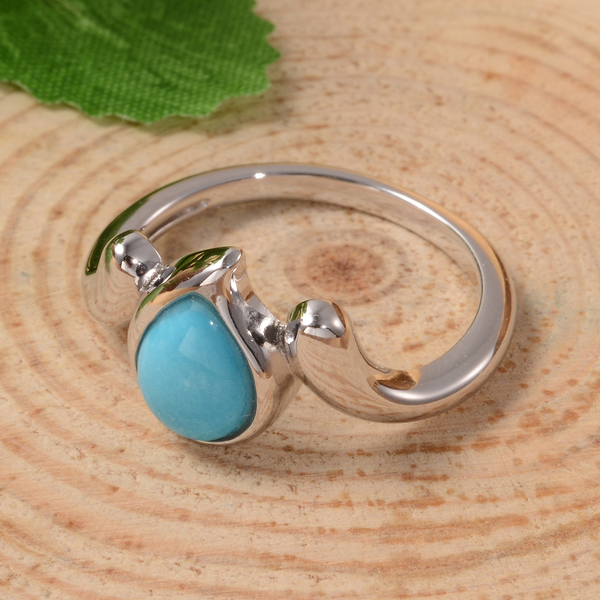 LucyQ Raindrop Collection - Arizona Sleeping Beauty Turquoise Ring in Rhodium Overlay Sterling Silver 1.15 Ct.