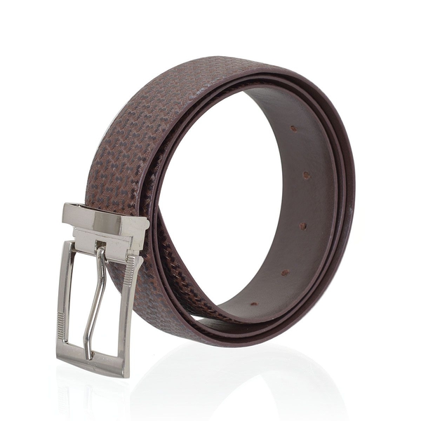 Genuine Leather Reversible Brown Colour Mens Belt with Silver Tone Buckle (Size 47-48 inch)