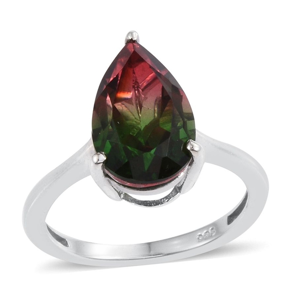 Tourmaline Colour Quartz (Pear) Solitaire Ring in Platinum Overlay Sterling Silver 5.250 Ct.