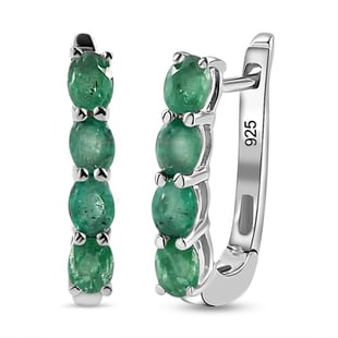 Socoto Emerald Hoop Earrings (With Clasp) in Platinum Overlay Sterling Silver 1.27 Ct.
