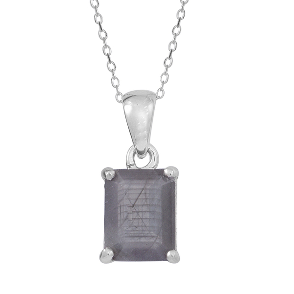 Natural Silver Sapphire (Oct) Solitaire Pendant With Chain in Rhodium Plated Sterling Silver 3.500 C
