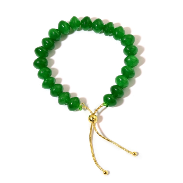 Rare Green Jade Adjustable Bracelet (Size 6 to 9) in 18k Yellow Gold Overlay Sterling Silver 125.000