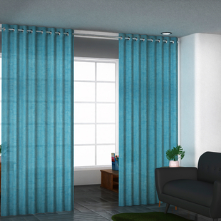 Set of 2 - 100%Cotton Textured Slub Curtain with Eyelets - Cobalt Blue