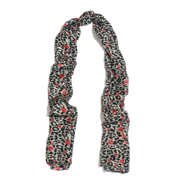100% Mulberry Silk Black, Red and Multi Colour Hearts Pattern Scarf (Size 180x100 Cm)