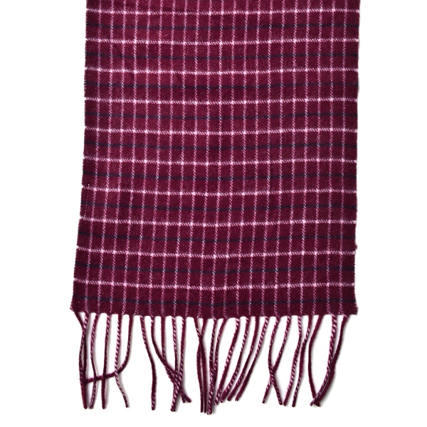 Made with Very Rare 80% Natural Baby Alpaca Wool - Burgundy Colour Check Pattern Scarf (Size 180x30 Cm)