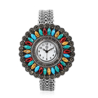 STRADA Japanese Movement White Dial Grey Crystal & Simulated Multi Gemstones Studded Water Resistant